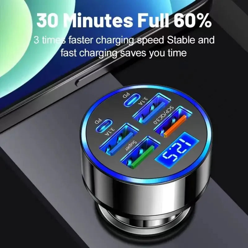 VoltGuard™ - 6-in-1 USB-C Car Charger with Dual PD & Voltage Display