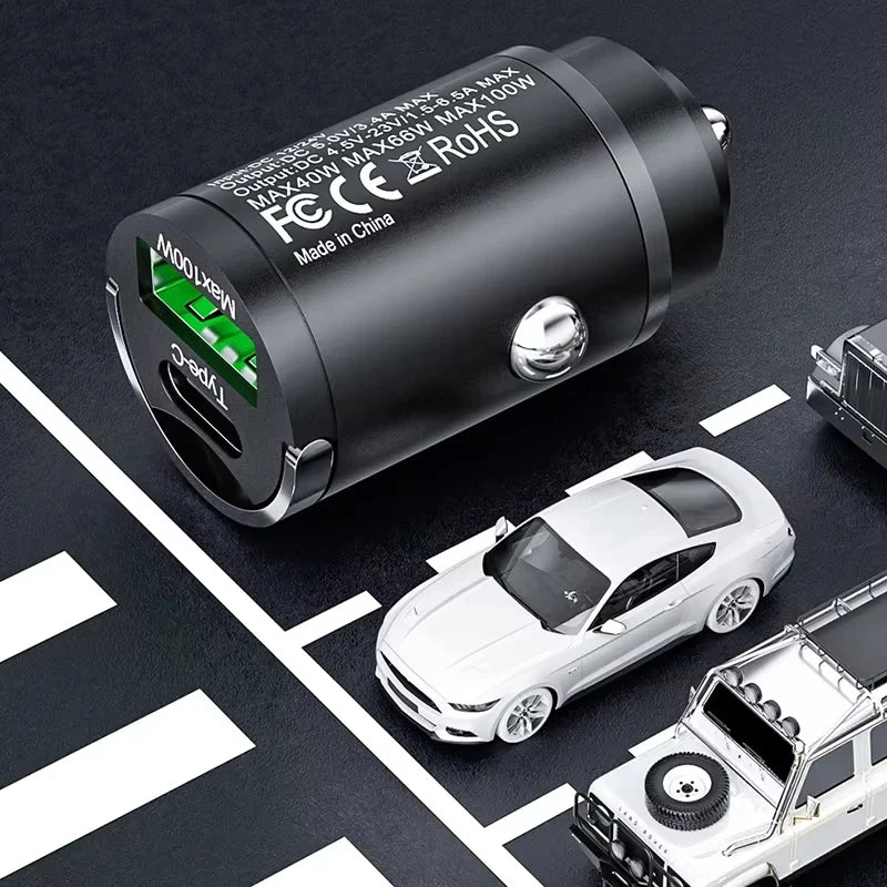 PowerDrive™ - 100W Mini Car Charger with PD & QC3.0 Fast Charging