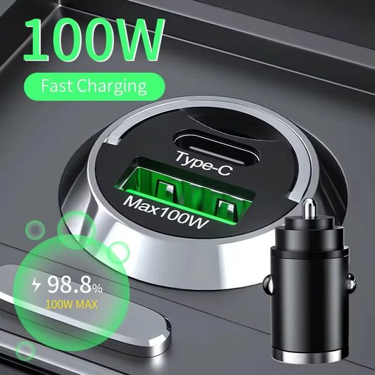 PowerDrive™ - 100W Mini Car Charger with PD & QC3.0 Fast Charging