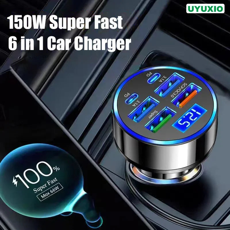 VoltGuard™ - 6-in-1 USB-C Car Charger with Dual PD & Voltage Display